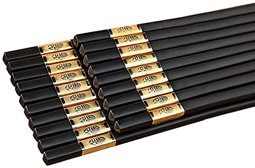 ZHANGDONG Bacchette Cinesi Bacchette Sushi Bacchette Giapponesi 10 Paia di Bacchette Cinesi in Fibra di Vetro Nera, Bacchette Antiscivolo in Lega di Fu per l'uso Quotidiano e la ce