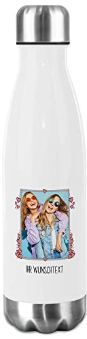 Print Royal Trinkflasche Edelstahl selbst gestalten mit Foto im Rahmen & Text - Thermosflasche, Wasserflasche BPA-frei, Camping, Schule, Sport I Personalisiertes Geschenk, Herzrahmen, 500 ml