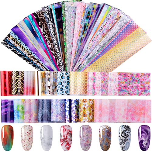 Duufin 200 Blatt Transferfolie Nägel Nail Art Transferfolie Nail Transfer Sticker Nail Art Folie Transfer Nagelfolien Aufkleber Verschiedene Stilrichtungen für DIY Nägel Dekoration