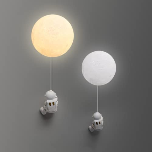 DUNMW LED måne astronaut vägglampa 3D-tryckt måne väggbelysning nattlampa barnrum dekorativ vägglampa för sovrum, 3 belysning, 15 cm/5,9 tum