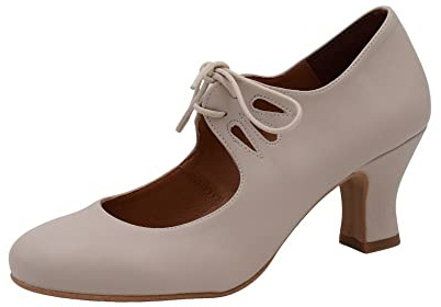 PASARELA - Zapatos de Baile Flamenco Napa Soft con Cordones para Mujer Antelina Mujer Color: Beige Talla: 40