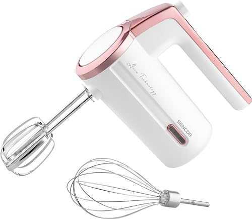 Sencor sbattitore elettrico senza fili SHM 9000WH, frullatore portatile con 3 Velocità, 2 fruste elettriche per montare panna, frullatore a immersione con frusta Inox per creare i tuoi dolci