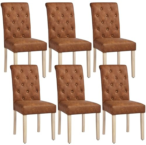 Yaheetech Esszimmerstühle 6er Set Küchenstuhl Sitzfläche aus Kunstleder | Polsterstuhl mit hoher Rückenlehne und Massivholzbeine, bis 125 kg Belastbar, fürs Esszimmer/Wohnzimmer/Schlafzimmer/Küche
