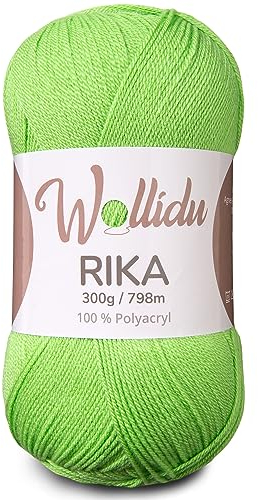Wollidu Rika Garn zum Häkeln und Stricken 300g / 798m Strickgarn 100% Polyacryl Häkelgarn Kiwi Grün
