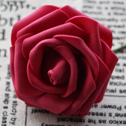 ZEYRU Schaumrose, künstlicher Blumenkopf für Hochzeitsdekoration, große Schaumblumen mit Stiel, weiß, rosa, PE-Rose, künstliche Blume – Weinrot