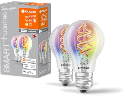 LEDVANCE Klassische Kolbenform mit Glühwendel-Design mit WiFi-Technologie SMART+ App, Dimmbar, Lebensdauer bis zu 15.000 h, 2.700 K, 4,5W, 300 Lumen, E27, IP20, 2-Pack