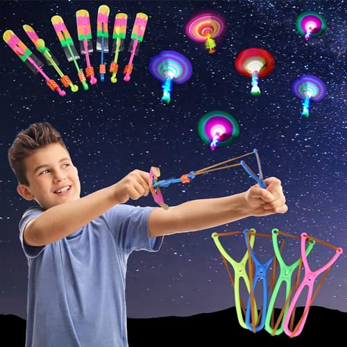JSMTKJ Helicóptero de juguete LED volando catapulta elástica 30 piezas copters para niños y adultos
