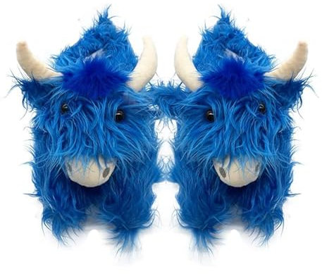 Zureto Highland Cow Hausschuhe, Plüsch schottische Kuh Hausschuhe, weiche warme Tier Hausschuhe Home Indoor Schuhe (Blue, Erwachsene, Damen, 41, Numerisch (von/bis), EU Schuhgrößensystem, 45, M)