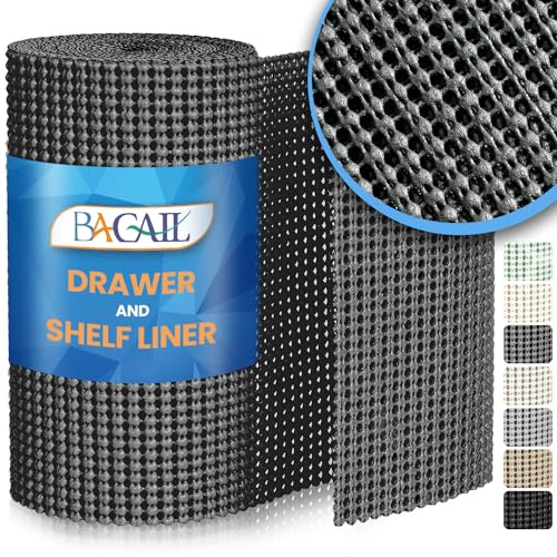 BAGAIL Schubladeneinlage, 44,5 cm x 6,8 m, nicht klebende Regal- und Schrankeinlage, starker Halt, rutschfeste Aufbewahrungseinlagen für Schreibtisch, Regale, Küche, Bad, Speisekammer, Kommode, Büro,