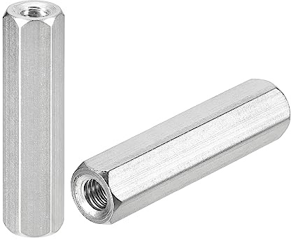 sourcing map 4 Stück Langen Sechskantmuttern M6 x 1 Abstand 50mm Länge | Kupplung Muttern 304 Edelstahl Metrisch Sechskant Stab Kupplung Muttern