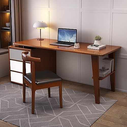 SORVA Home-Office-Schreibtisch mit Schubladen, Massivholz-Schreibtisch, Arbeitstisch, moderner Computertisch mit Stauraum, Walnuss + Weiß