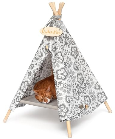 Outentin hundehöhle für kleine Hunde und Haustier – Stylish Katzenbett höhle – Modische hundehütte Indoor – Katzenzelt und cat House – viele Muster– Hunde und Katzen Tipi- 53x53x70cm - Blumen