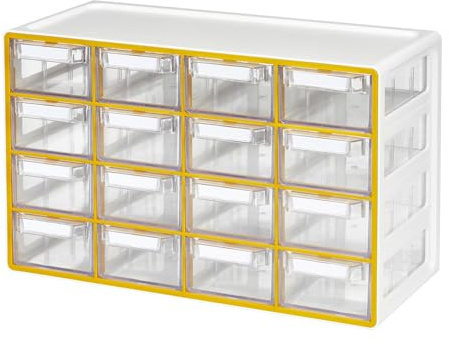 BLUE GINKGO Mittelgroßer Aufbewahrungsschrank mit 16 Schubladen – stapelbare Perlen- und Bastelaufbewahrung, Hardware-Kleinteile-Organizer, Lehrer-Werkzeugkasten (hergestellt in Korea) – Gelb | Stapelbar Einstellbar Gute Sichtbarkeit.