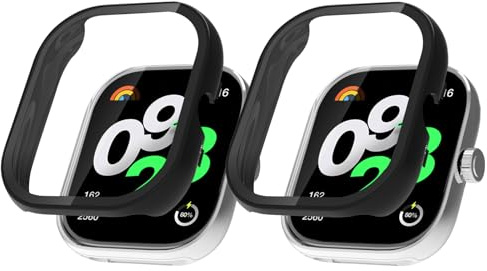 HeeYeal [2 Pack] Funda Compatible con Xiaomi Redmi Watch 4, con Cristal Templado Protector de Pantalla, [Dureza 9H, Anti-rasguños] PC Carcasa Protectora para Xiaomi Redmi Watch 4 - Negro + Negro