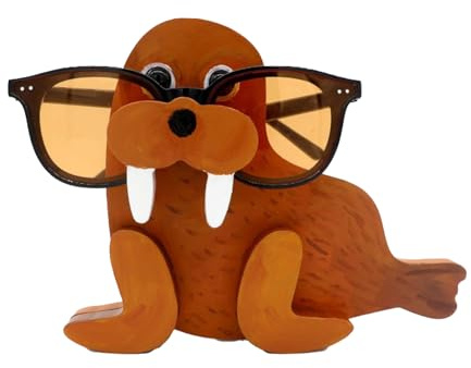 MINGZHE Handgefertigter, aus Holz Geschnitzter Tier-Brillenhalter, Holz-Tier-Brillenhalter, Niedlicher Tier-Brillenständer, Rack, Heimbüro, Desktop-Dekoration, Geschenk(Walrosse)