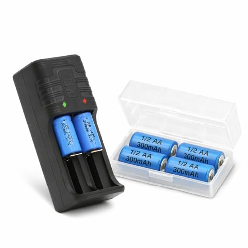 Chargeur de batterie 14250 avec 6 piles 1/2 AA 300 mAh, batteries lithium-ion 1/2 AA pouvant remplacer les piles 3,6 V LS 14250, ER14250, 3 V CR14250 pour laser