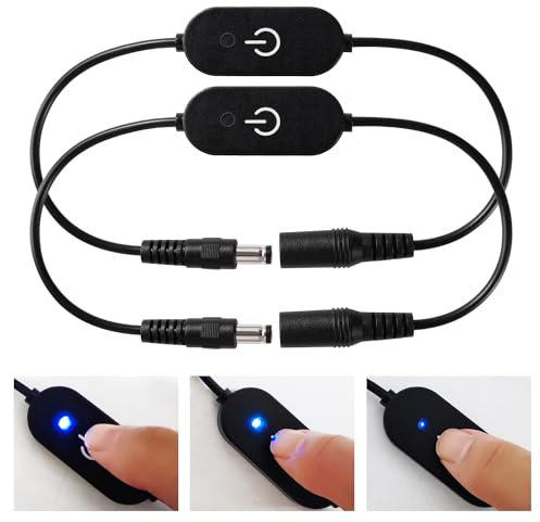 KUOQIY 2 Piezas DC 5.5 x 2.1mm LED Dimmer Interruptor táctil, Cable de Interruptor en línea de Alimentación de CC, Conector de CC de Encendido/Apagado Táctil, para DC 5V-24V Tira de Luz, Negro