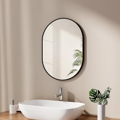 EMKE Oval Mirror, 45 x 60cm, Black Frame, Wall Mounted Vanity Mirror for Bathroom, Living Room, Bedroom, Entryway