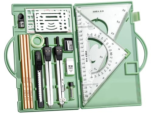 Geometrie-Set Zeichenset | Geometrie Lineal und Zirkel Set aus Metall mit Tasche, Zirkel und Winkelmesser, Zeichen-Set, Architekturzubehör, Zeichenstifte für Künstler