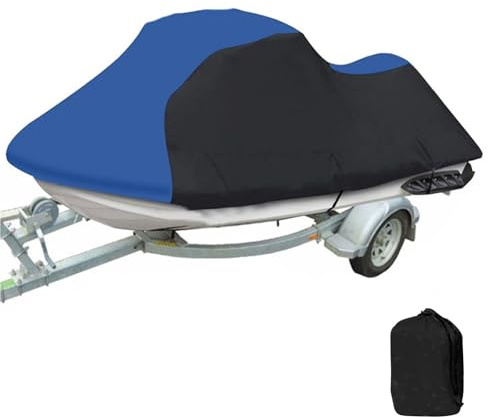 Funda para Jet Ski 600D Funda para Moto de Agua Impermeable Anti-UV Trailerable Funda para Moto Acuática PWC Jet Ski del Fundas para Yamaha Sea-Doo Kawasak Polaris(Blue,Fits from 106-115)