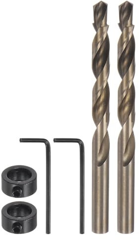 QUARKZMAN 2uds Bolsillo Agujero Taladro Barrena 25/64 Diámetro 5/16 Punta Redondo Vástago Reemplazo Giro Paso Taladro Barrena con M10 Profundidad Parada Collar y Llave para Carpintería