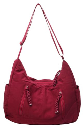 AZURAOKEY Borsa a tracolla in nylon a mezzaluna per donna uomo leggero borsa a tracolla casual borsa hobo borsa a mezza luna tinta unita, Rosso vinaccia