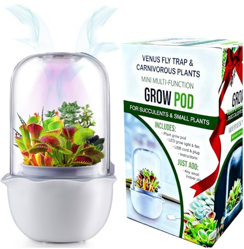 Smart Venus Fly Trap Terrarium Pot with Timer&Fan,Plant Terrarium Kit with Grow Light for Carnivorous,Butterwort, Venus Flytrap,Birthday Gardening for Women Garden Lover-No Plant
