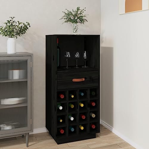 LLEZKBR Möbelstück-Weinschrank schwarz 45x34x100 cm Massivholz Kiefer