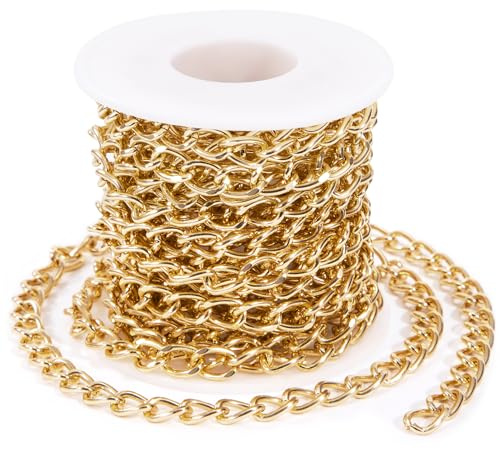 Niboken Catena a Maglia Metallo, 1 Rotoli 5m Catena a Collane in Alluminio, Catena per Braccialetto Collane Creazione di Gioielli Accessori Fai-da-Te da Donna e Uomo (Oro)