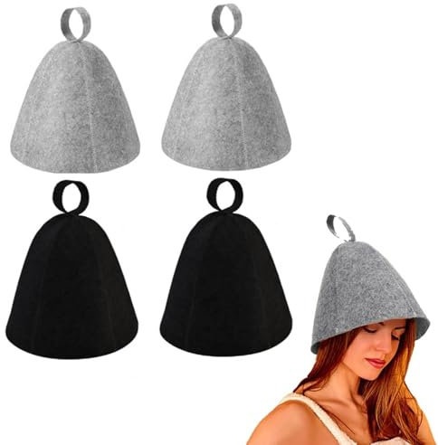 4 PCS Sauna Hat, Sauna Accessories, Home Sauna, Street Sauna and Bath House - Essential Sauna & Parts, Comfortable Bath House Cap Felt Sauna Hat for Men & Women (Black and Grey)