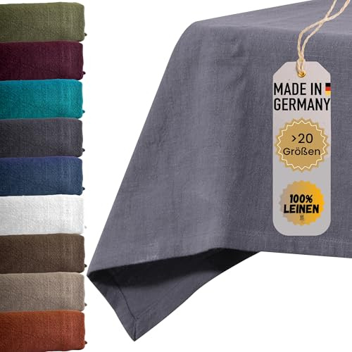 chambry Premium Tischdecke 100% Leinen Stonewashed - Handarbeit Made in Germany - hochwertige und nachhaltige Tischwäsche aus Naturmaterial - Anthrazit 110cm x 135cm