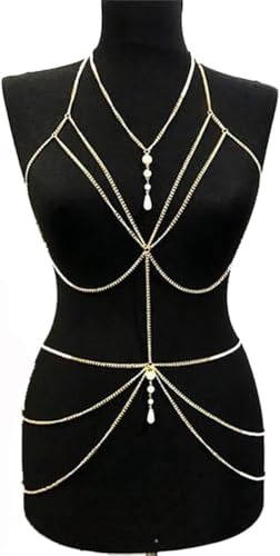 Vnook Körperkette, modische Perlenkette, Brustkette, Körperkette, BH-Kette, Strand | Bikini-Party-Nachtclub-Brustkette, mehrschichtige lange Brustkette for Frauen
