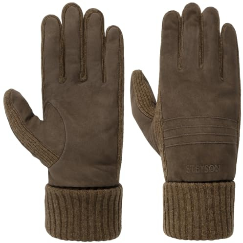 Stetson Nubuklederhandschuhe Herren Winter mit Strickbund und Fleecefutter braun 8 1/2 HS