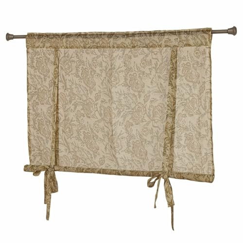 Loberon Scheibengardine Ivernelle, Florales Muster, Individuell Anpassbare Höhe, Sanfte Eleganz, Fensterdekoration, Vorhang, Sichtschutz, Leinen, Mangoholz, baun/beige