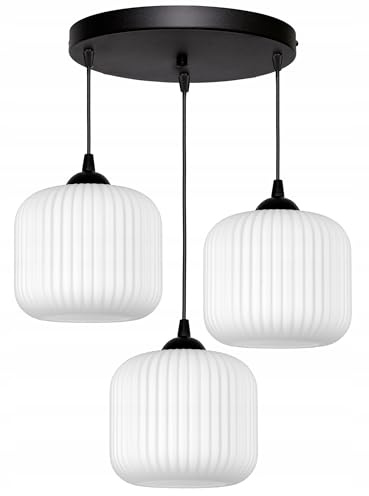 FKL DESIGN Home Deco Deckenlampe Deckenleuchte Schwarz-Weiß 3-flammig E27 Weiß Glas Lampenshirm Lampe aus Serie N898 (ER3)