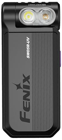 fenix SW05R-UV, schwarzes Gehäuse, weiße und UV-LEDs, wiederaufladbare Inspektions- und Sicherheits-Taschenlampe, 150 Lumen, 39 m, max. 49 Stunden, 3-stufiges weißes Licht, 1500 mW UV-Licht, 200 Grad
