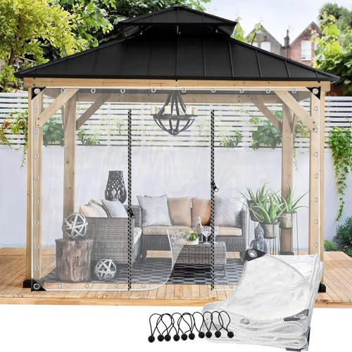 Telone Impermeabile Trasparente con Cerniera, Telo Occhiellato per Esterno, PVC Tenda In Plastica Pannelli Laterali per Terrazze Serre Tettoie(5x4.5m)