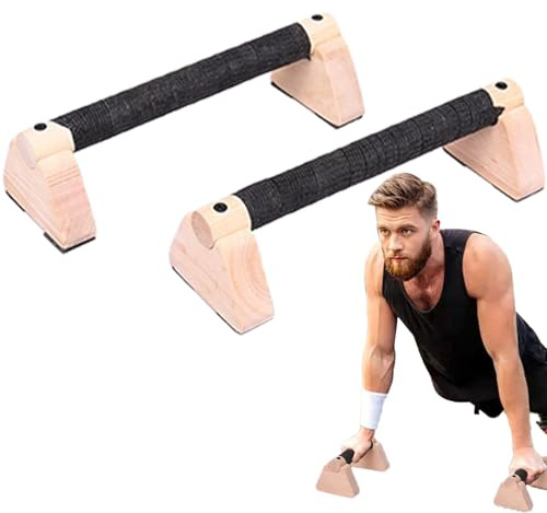 Liegestützgriffe, Parallettes Professionelle Handstandstütze | 2er-Set Gelenkschonende Liegestützgriffe aus Massivholz mit Anti Rutsch Griff für Balance & Krafttraining 。。