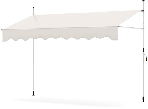 COSTWAY Klämmarkis, balkongmarkis utan borrning med handvev, justerbar höjd och UV-beständig, markis, solskydd för terrass, balkong, trädgård (300 cm, vit)