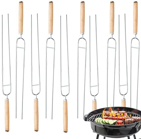 Grillspieße und Schaschlikspieße für Grill BBQ | Zweizinkige Flache BBQ Spieße - 40 Cm Länge Grillzubehör Für Fleisch Fisch Camping Outdoor Küchenwerkzeug