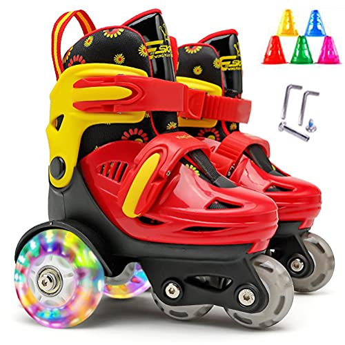 MOTOULAX Pattinatore per pattinatore per bambini Scarpe da tiro a 3 punti per ragazze con freni doppi di dimensioni regolabili Ruote luminose (S)