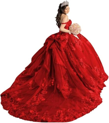 Yifanier Vestidos de quinceañera con Tirantes Finos y Lazo Tul Brillante Flores 3D y Vestidos de Fiesta de quinceañera. MT040