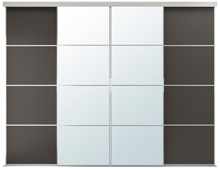 Mehamn/Auli/Skytta Combinaison de portes coulissantes, aluminium/gris foncé, verre miroir, 301 x 240 cm