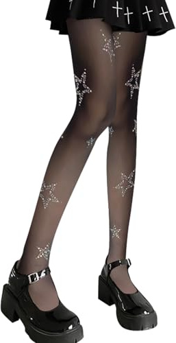 PPGGOPP Strumpfhosen Für Damen,Glitzer Strumpfhose Damen Netzstrumpfhose schwarz Glitzer Strumpfhose Glitzerstrumphose Stern Strumpfhose Damen Strumpfhose Schwarz Muster für Halloween Weihnachten