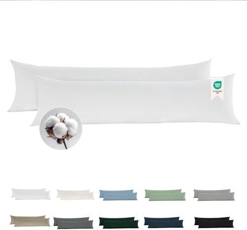 BEDELITE Seitenschläferkissen Bezug 40 x 145 Baumwolle, Weiß | Kissenbezug 40x145 2er Set, Oeko-Tex Kissen Bezug 145x40 für Seitenschläferkissen, 143 Fäden pro Quadratzoll