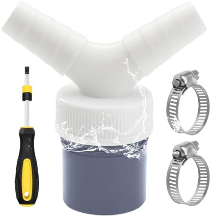 Washing Machine Waste Pipe Connector Kit – Includes Y-Splitter, Stainless Steel Hose Clamps (20-32mm) & Flathead Screwdriver, Universal Drain Adapter for Dual Outlet, Extension & Replacement