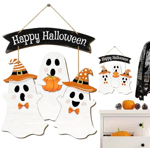 Yuemeuy Panneau De Porte D'Halloween | Panneau Suspendu En Forme De Fantôme Pour Porte D'Entrée,Décoration Suspendue pour Intérieur et Extérieur Mur Entrée Porche Salon Déco Maison Halloween