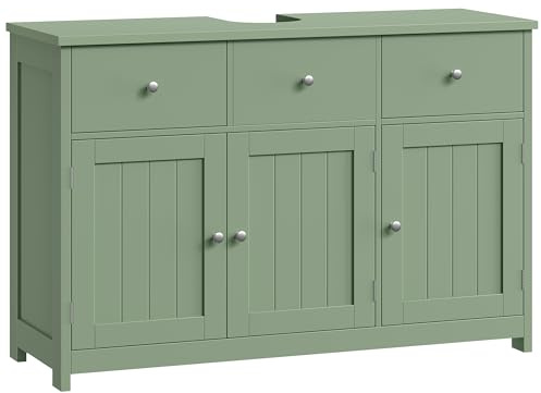FOREHILL Tvättställsskåp 100 cm brett underskåp badrumsskåp med 3 dörrar och 2 lådor för badrum, 100 x 30 x 61 cm, grön