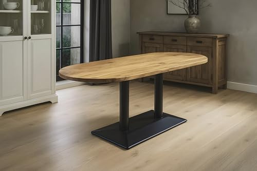 SAM Bistrotisch Emilian | 140 x 60 cm | Akazienholz massiv | Farbe: Natur | ovale Form | schwarzes Doppel-Säulengestell aus Metall