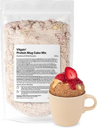 Vilgain Protein Mug Cake Mix (420 g) Strawberry & White Chocolate – 6 x 70 g Fluffige Backmischung Ohne Zuckerzusatz, Glutenfreier Tassenkuchen Mit Whey Protein & Casein, Schneller Fitness Snack
